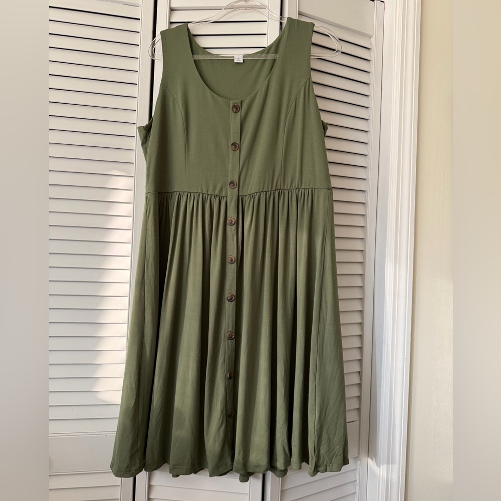 NWT Old Navy Green Waist-Defined Button-Front Sleeveless Knit Dress, size 1X